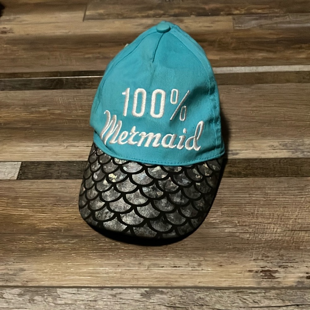 Teal '100% Mermaid' Cap with Scaled Brim